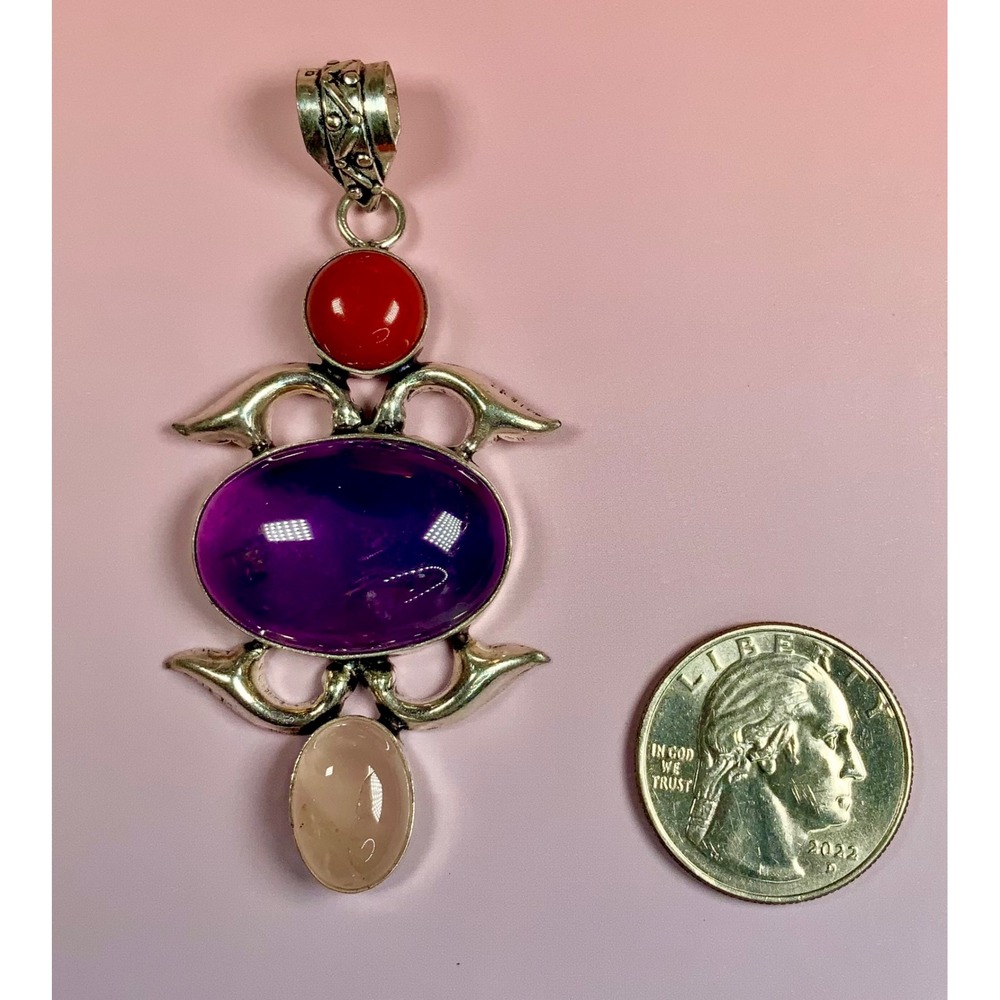 Amethyst Coral & Rose Quartz Statement Pendant - Picture 2 of 4
